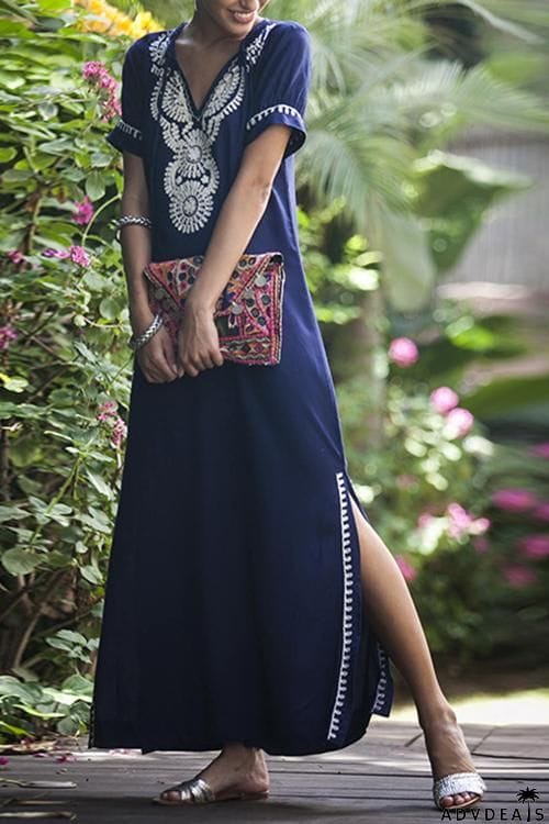 Embroidery Short Sleeve Cover Dress
