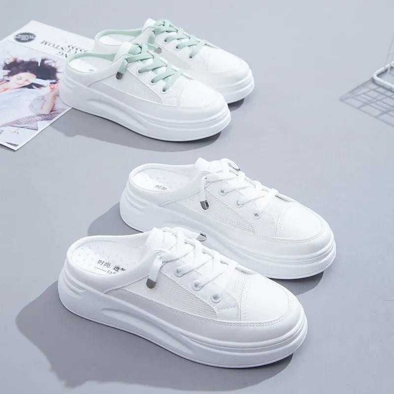 Baotou half slippers women's outer wear fashion 2021 new summer women's shoes mesh breathable white shoes Korean shoes women