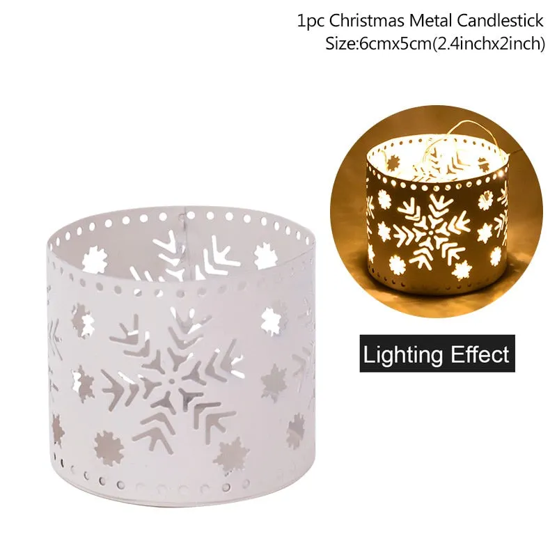 Xmas Iron Hollow Candle Holder Merry Christmas Decorations For Home Table Ornaments Noel Navidad Natal New Year Gifts 2022