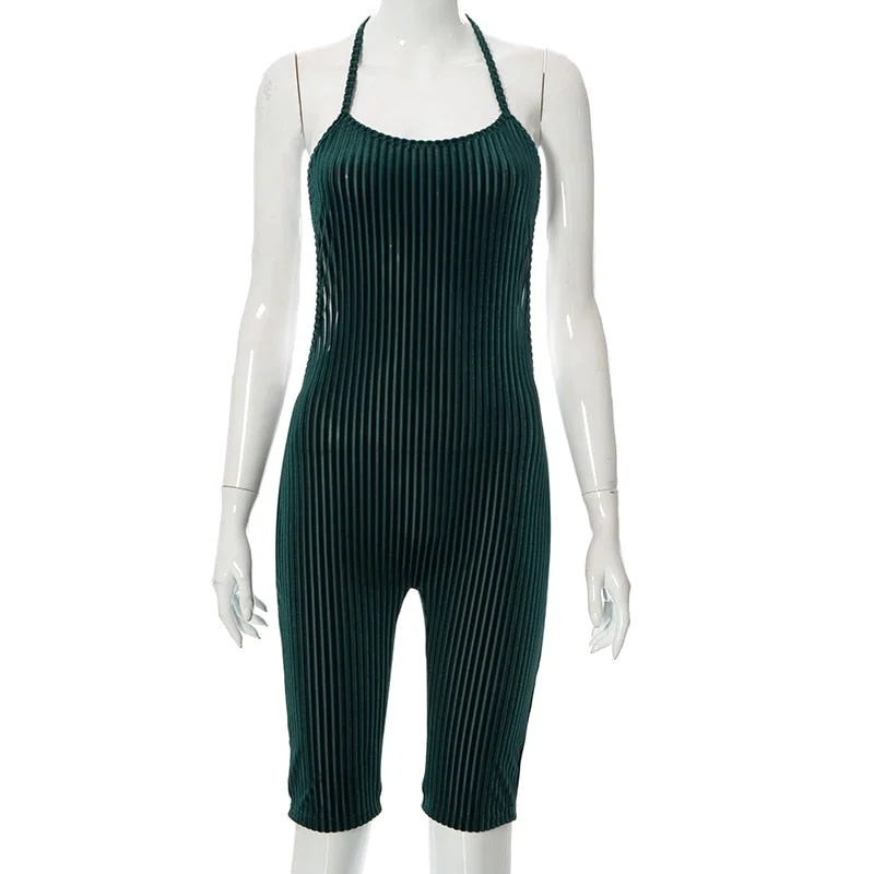 Sexy Halter Lace Up Backless Jumpsuits Women Skinny Shorts One Piece Rompers 2022 Spring Fall Harajuku Lolita Y2K Clothes