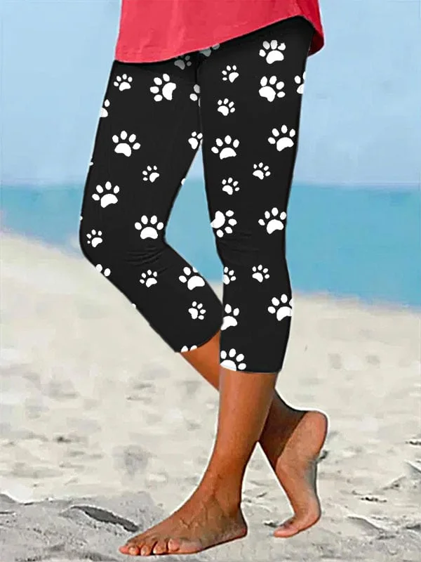 Women's Dog Paws Print Cropped Leggings