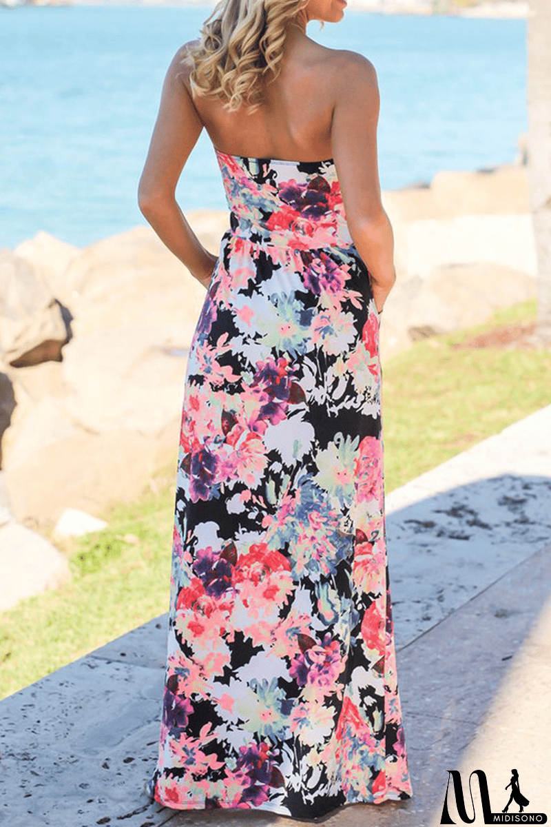 MidiSono - Print Strapless Pockets Maxi Dress