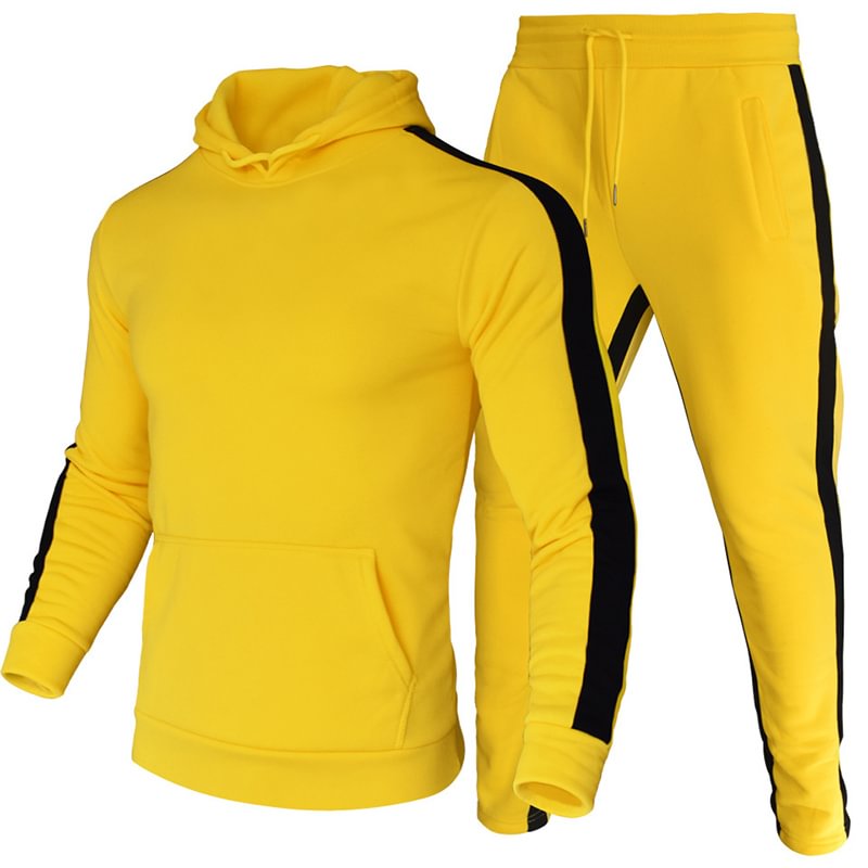 New sports stitching two-piece men's fitness contrast hoodie