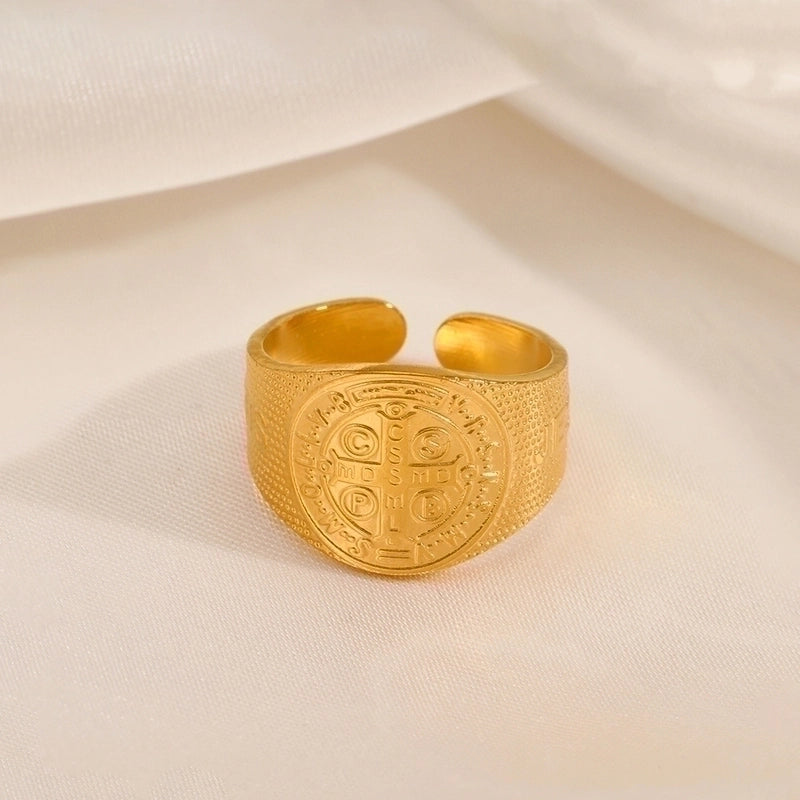 304 Stainless Steel 18K Gold Plated Minimalist Commute Plating Cross Open Ring