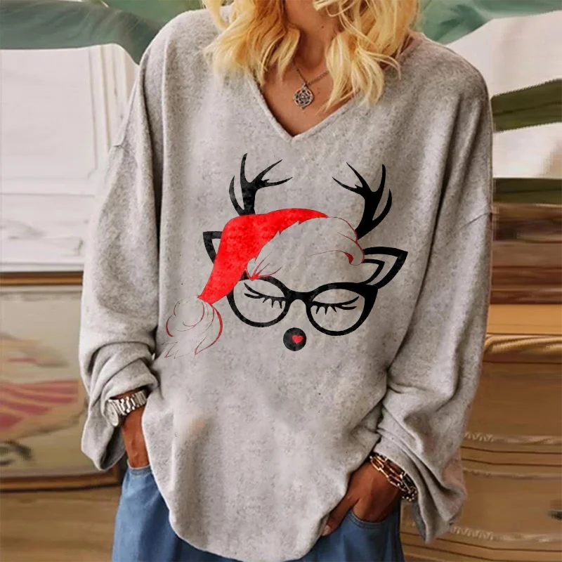 Cartoon Deer Printed Women's T-shirt