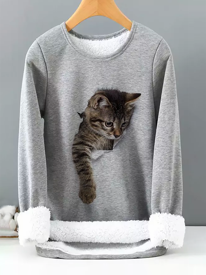Animal 3D Cat Printed Warm Thick Sweatshirt