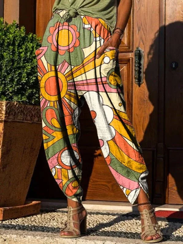 Women's Retro Hippie Print Casual Trousers