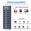 USB Hub, Aluminum 10-Port USB 3.0 Hub With 10 USB 3.0 Data Transfer Ports, USB Splitter With Individual Switch And 60W (12V/5A) Power Adapter