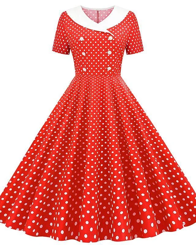 Women's Sheath Dress Knee Length Dress Short Sleeve White Polka Dot Print Vintage Style Hot Butterfly Sleeve Red Blushing Pink Navy Blue Light Blue