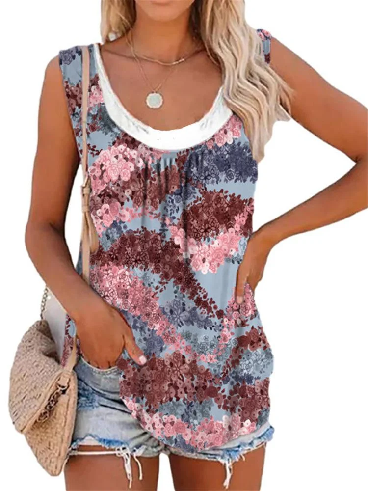 Women's Sleeveless U-neck Printed Vest