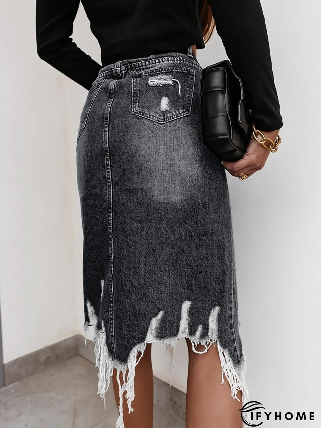 Spring Summer Women's High Waist Front Slit Denim Long Skirt | IFYHOME