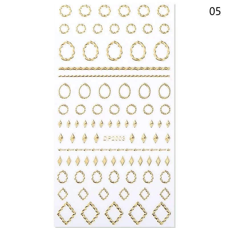 1PC Gold Sliver Striping Tape 3D Nail Stickers Geometry Lines Slider For Nails Gel Polish Decals For Manicures DIY Decoration-Nail Inspo
