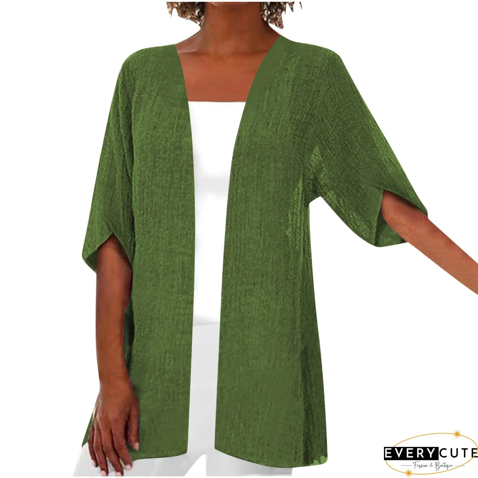 Women Half Sleeve Scoop Neck Solid Cardigan Tops
