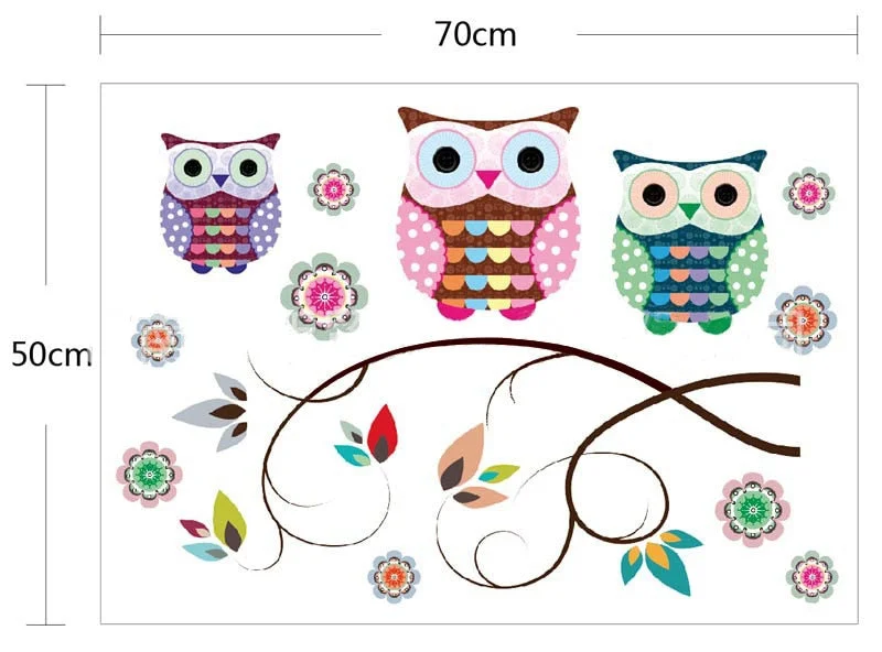 New Colorful Owls on the Tree Branches Wall Stickers for Kids Room Living Room Bedroom Waterproof Removable Art Decal Stickers