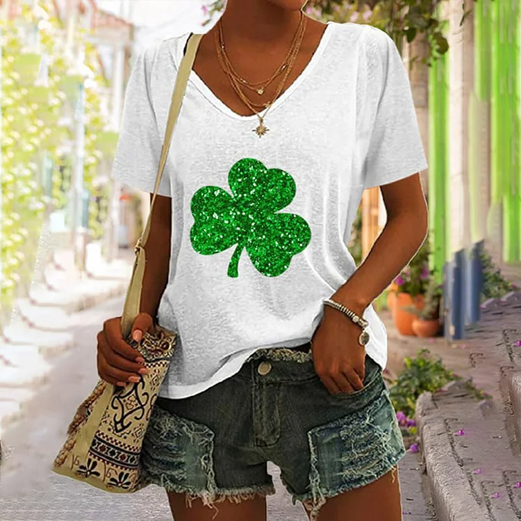 VChics St. Patrick's Day Printed V-Neck Short Sleeve T-Shirt