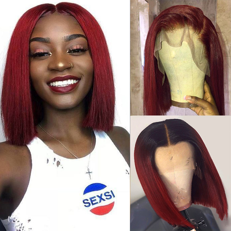 Glueless Wig With Elastic Belt|🔥Straight Short Bob Wigs With Baby Hair Red Human Hair Lace Wigs US Mall Lifes