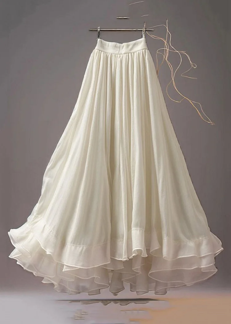 Italian White Ruffled High Waist Cotton Skirt Summer