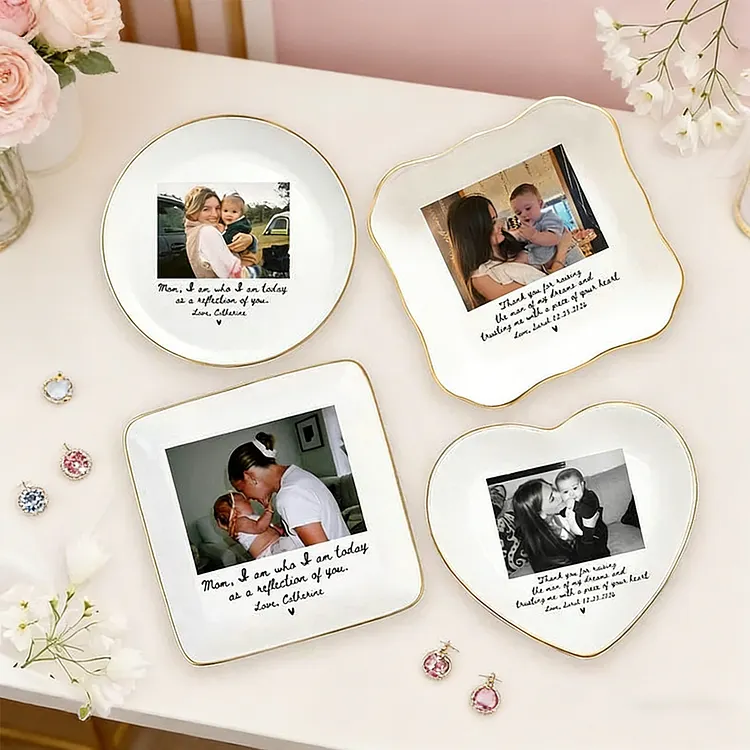 Personalized Photo Jewelry Dish for Mom Mother of The Groom Jewelry plate,Custom MOB Jewelry Tray for Mom, Wedding Favor Gift For Mom