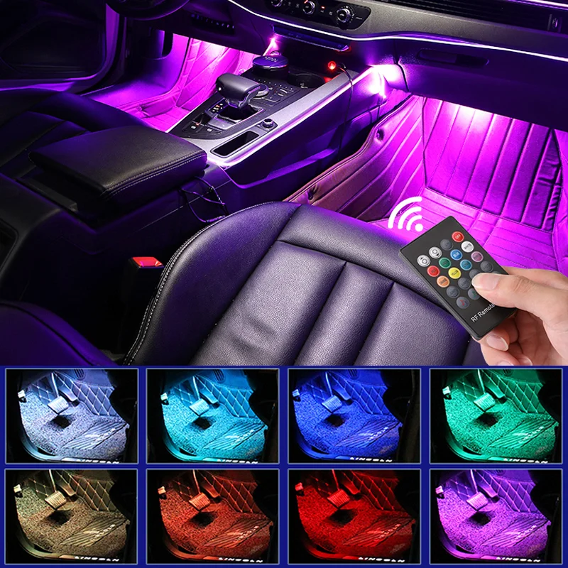 LED Car Foot Light Ambient Lamp With USB Wireless Remote Music Control Multiple Modes Automotive Interior Decorative Lights、、sdecorshop