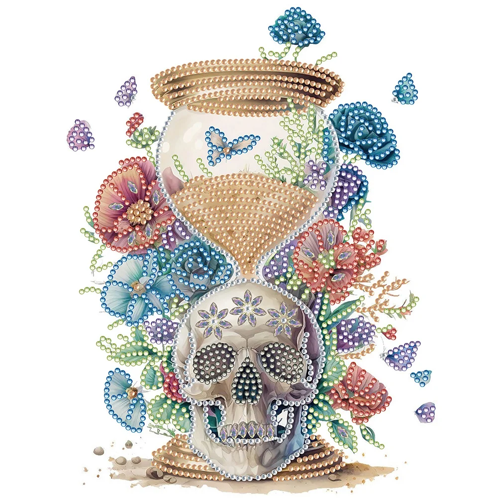 Partial Special-shaped Crystal Rhinestone Diamond Painting - Skull Hourglass(Canvas|30*30cm)