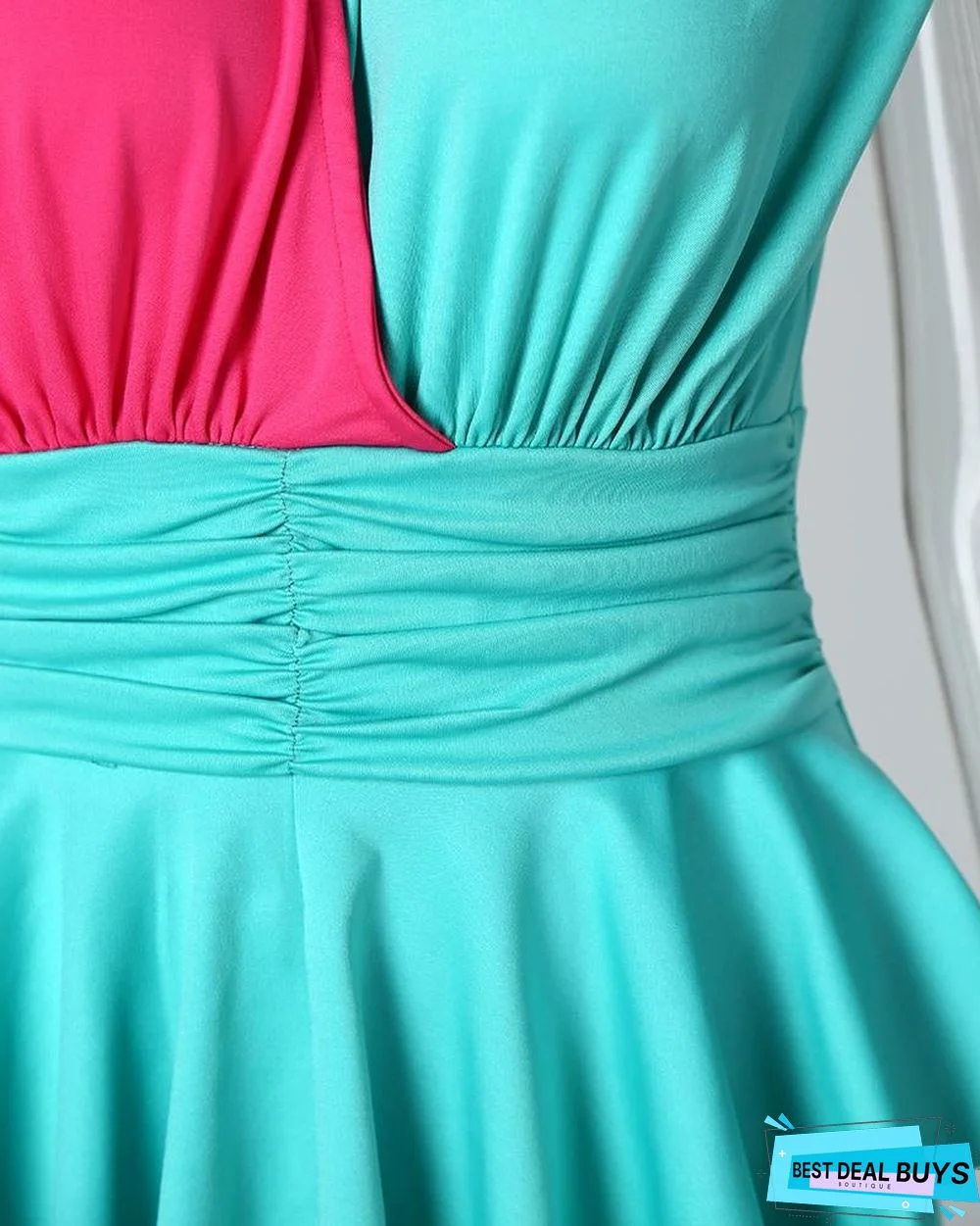 Sleeveless Color Block Insert Peplum Dress