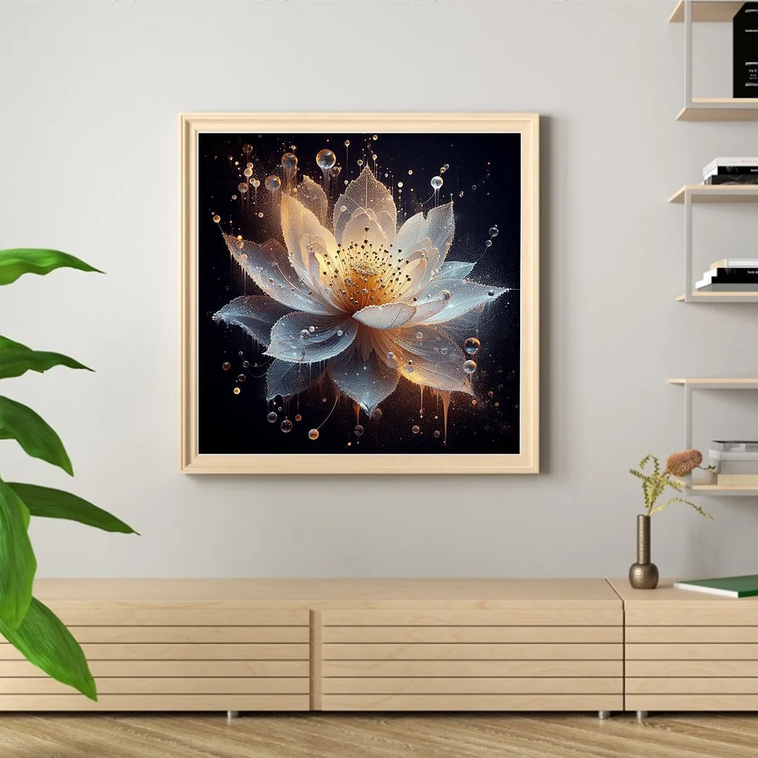 Gold Lotus Full 18CT DIY Counted Cross Stitch Kits for Adults Home Decor 30x30cm