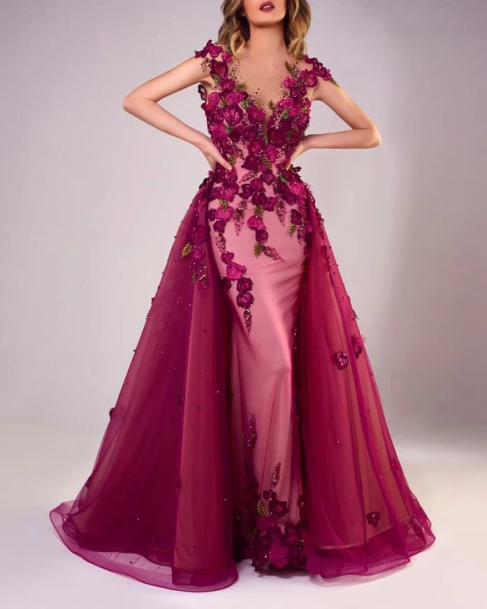 Rose Flower Embellished Maxi Dress  