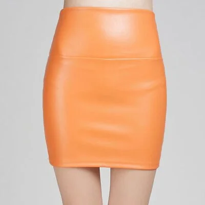 Mini Skirts Women Pencil Skirt Pu Leather High Waist Party Female Sexy Short Woman Bodycon Saias Feminina 20 Candy Colors Skirt