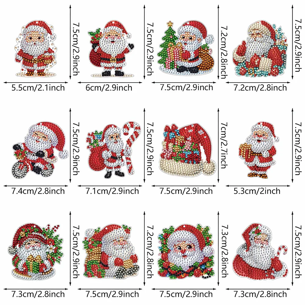 12Pcs Xmas Theme 2D Flat DIY Diamond Christmas Tree Pendant Wall Door Decoration