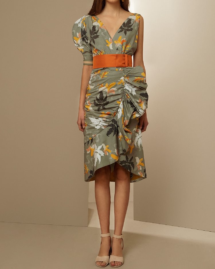 Ruffled Floral-print Ruffle Dress