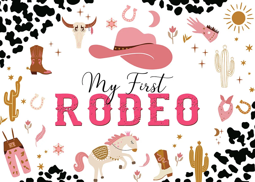 Pink My First Rodeo Birthday Party Backdrop For Girl RedBirdParty
