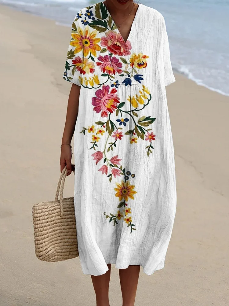 Colorful Floral Decorative Pattern Flowy Dress