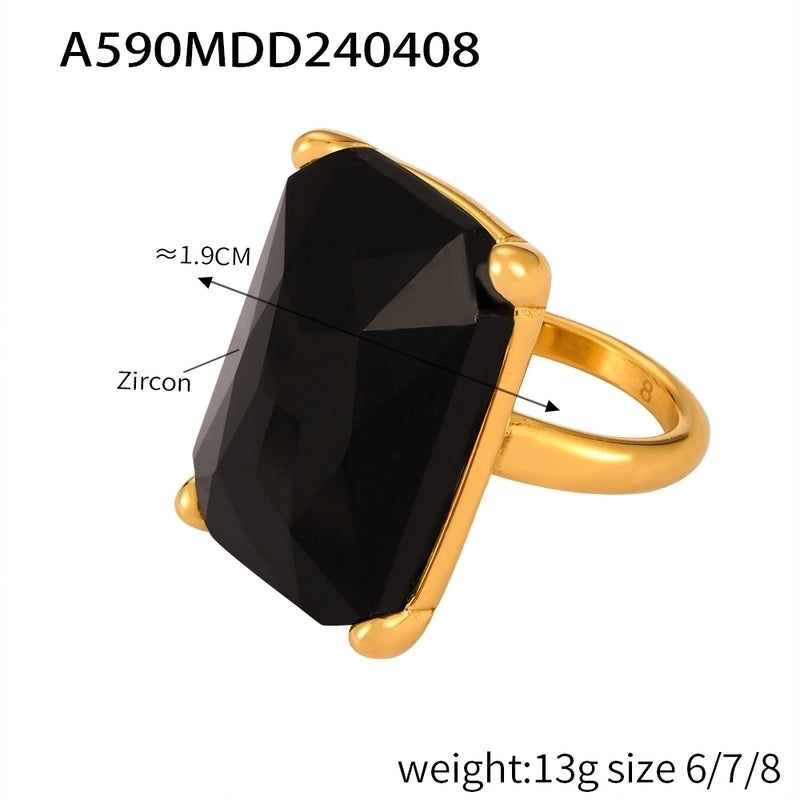 Casual Minimalist Commute Round Rectangle 304 Stainless Steel 18K Gold Plated Rhinestones Zircon Open Rings Rings In Bulk
