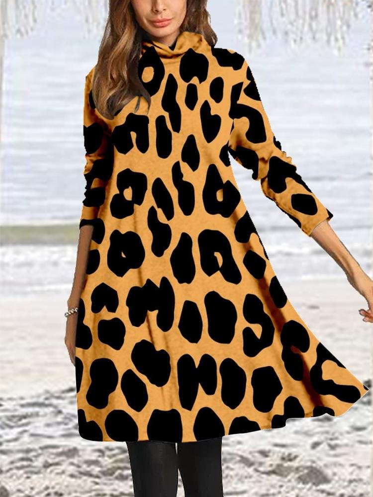 Women Long Sleeve Scoop Neck Printed Midi Dress