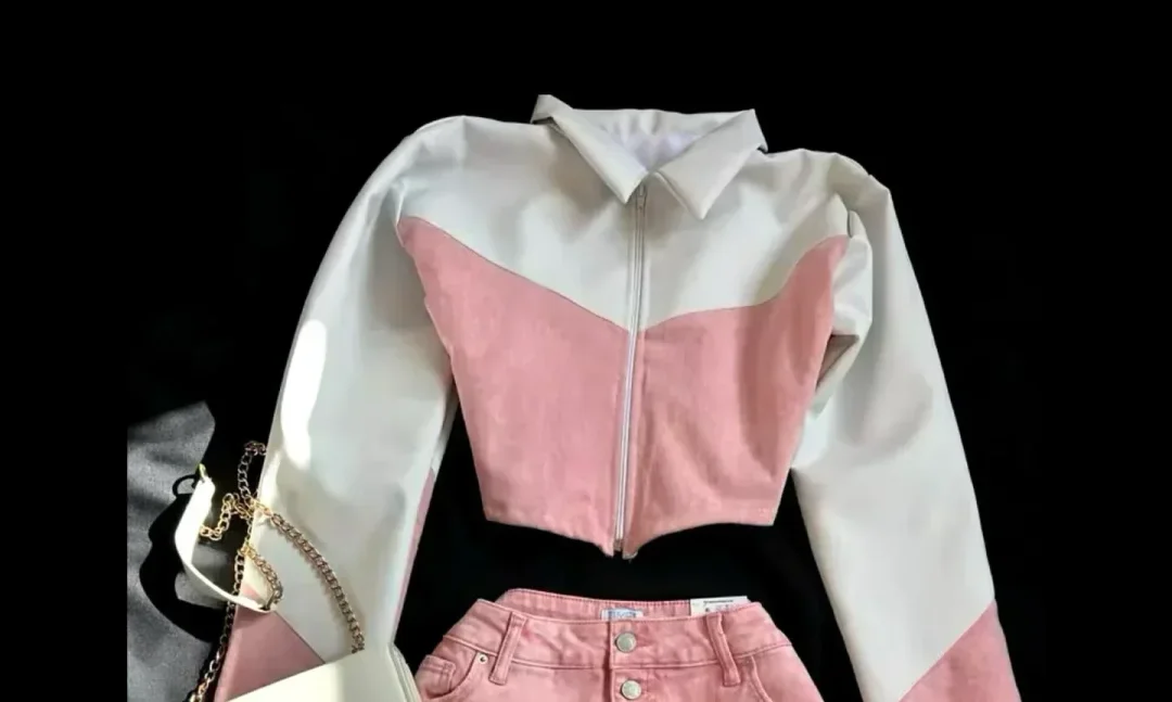Aonga Y2K Women Streetwear Heart Shape Leather Outfit Two Piece Harajuku Gothic Jacket Cropped Denim Patchwork Pleated Mini Skirt Suit aonga