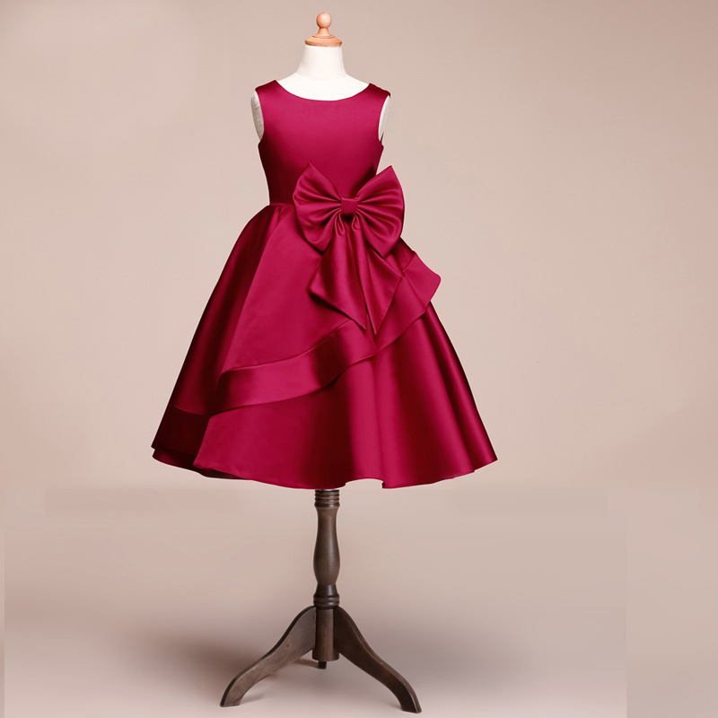 Oknass Satin Jewel Knee Length Flower Girl Dress