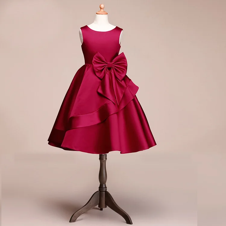 Hellodresses Satin Jewel Knee Length Flower Girl Dress