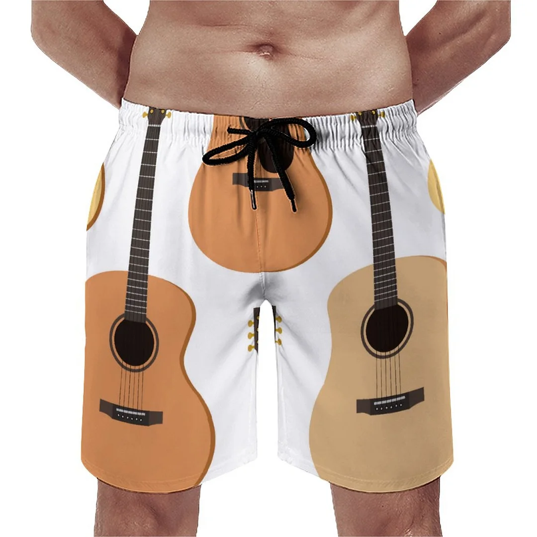 Acoustic Guitars Music Party Men's Swim Trunks Summer Board Shorts Quick Dry Beach Short with Pockets