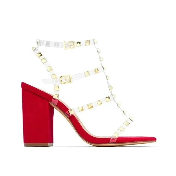 Women High Heels Summer Transparent Rivet Sandals Open Toe Sexy Female High Heels Party Club Buckle Belt High Heels  Ladies