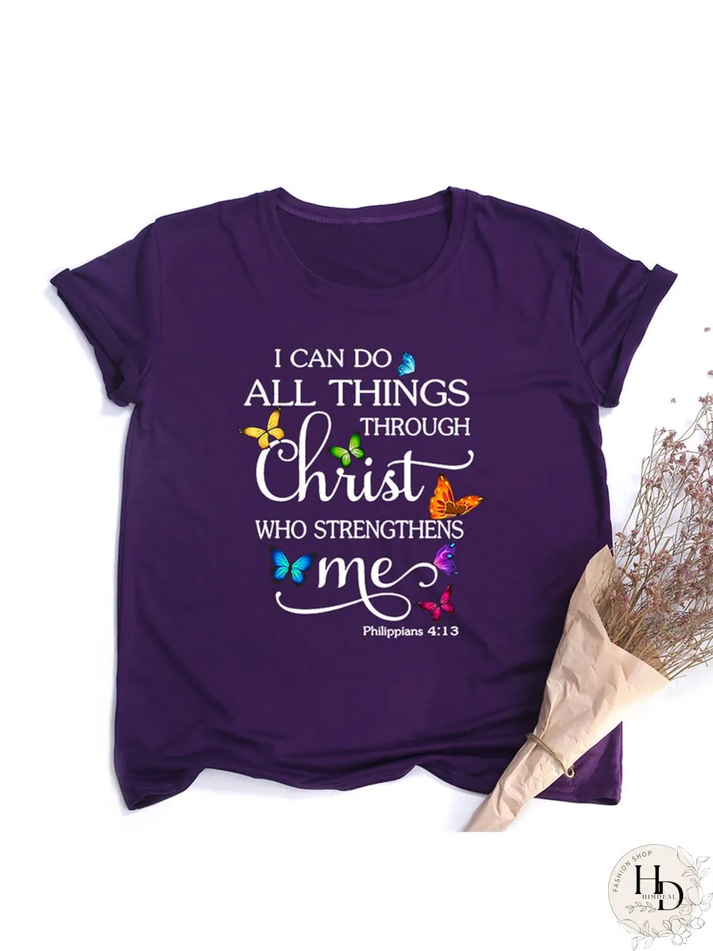 Butterfly Can All Things Philippians Women Aesthetic Graphic Shirts Casual Christian Jesus