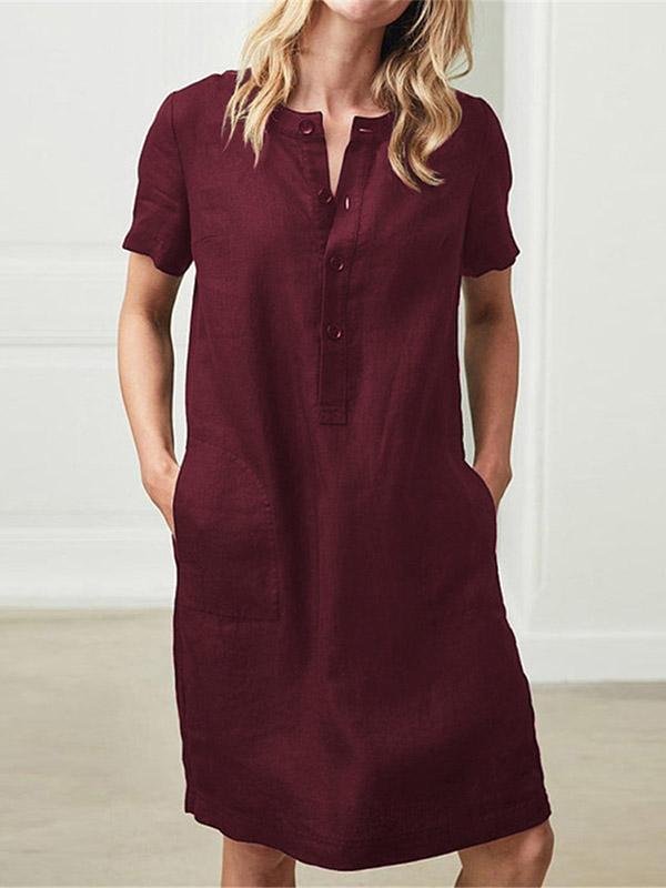 Women’S Loose Oversized Button Cotton Linen Short Sleeve Dress
