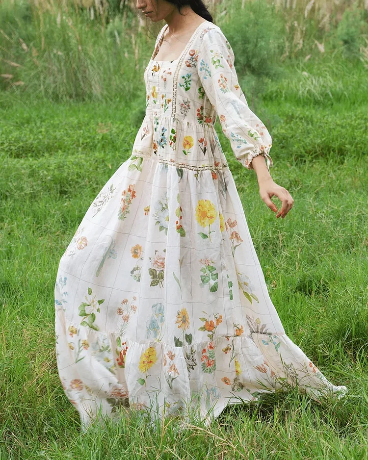 Pastoral Flower Print Dress