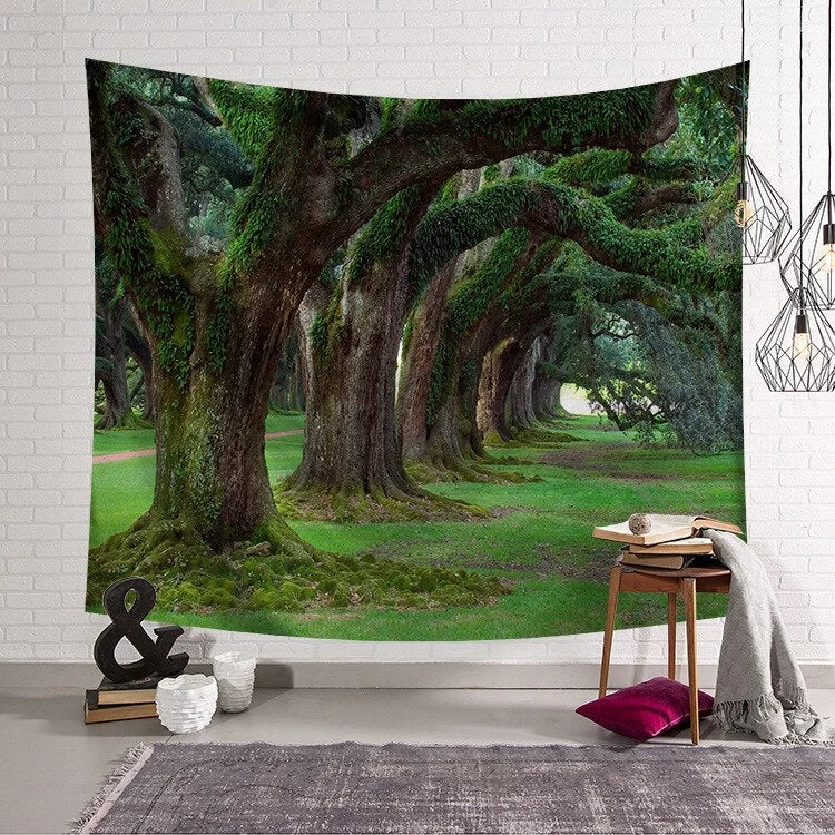 Psychedelic Forest Tapestry Wall Hanging Tapestry Blanket Farmhouse Decor Window Tapestry Headboard Polyester Yoga Shawl