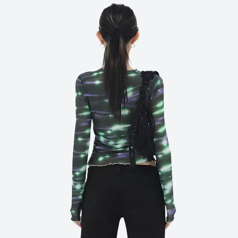 Brownm Green Lights Mesh Top