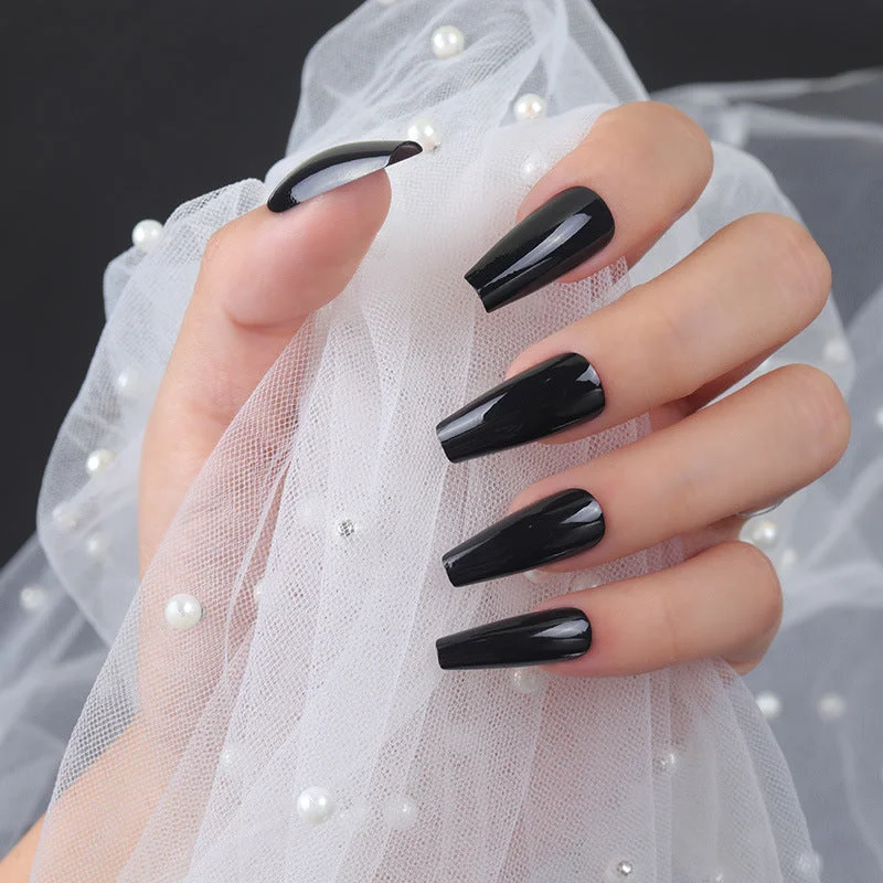 Solid Color Medium-length Press On Nails with Jelly Double Sided Nail Adhesives 24 pcs