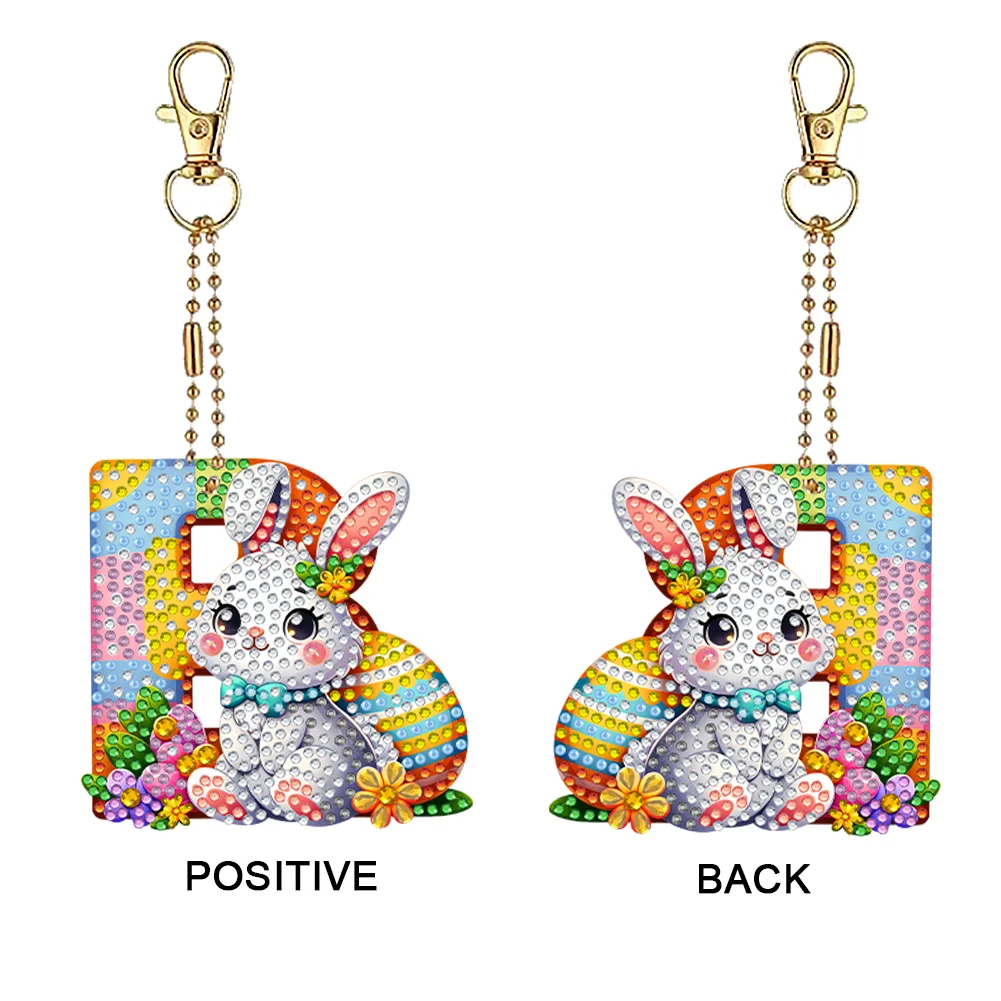 DIY PET Double Sided Special Shaped Easter Alphabet B Diamond Painting Keychain