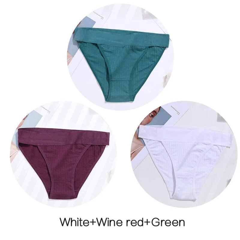 FINETOO 3Pcs/set Panties Women Cotton Underwear Female Sexy Lingerie Ladies Casual Brief Women Striped Underpants Intimates M-XL