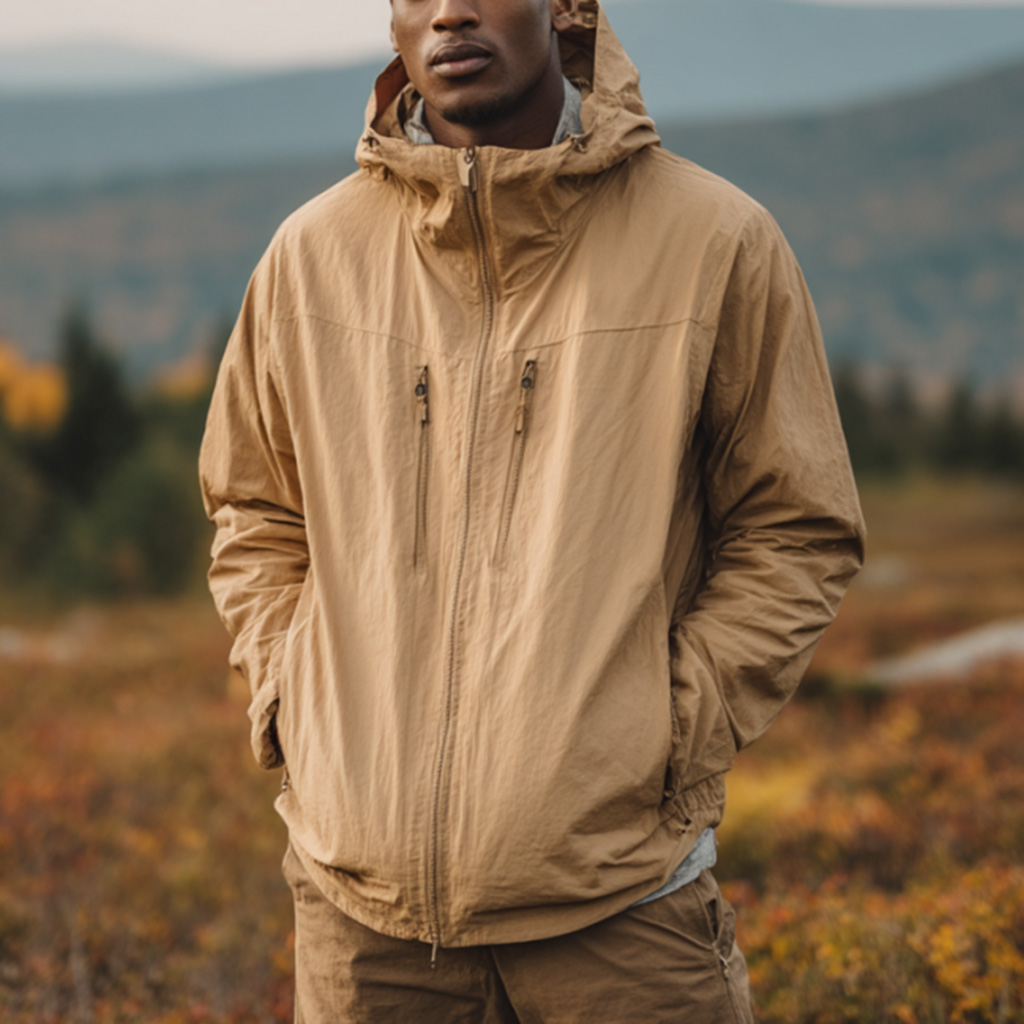 Outdoor Adventure In A Khaki Windbreaker