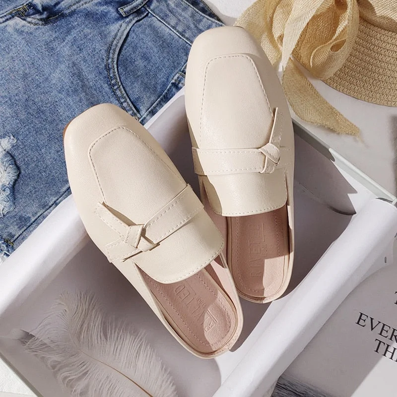 Women's slippers outdoor Women's slippers Flat Muller slippers Women's Fashion sandals 2021 new fashion leather shoes