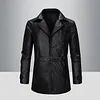 Men's Vintage Distressed Brown Faux Leather Trench Coat &ndash; Mid-Length Belted Biker Jacket with Lapel Collar by Inlyline